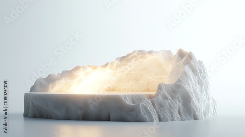 A podium made from smooth white alabaster, with soft glowing light illuminating its texture, isolated on a clean white background, ultra high-resolution, 8K