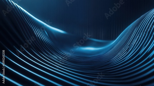 Abstract blue waves with smooth lines creating a digital or futuristic atmosphere.