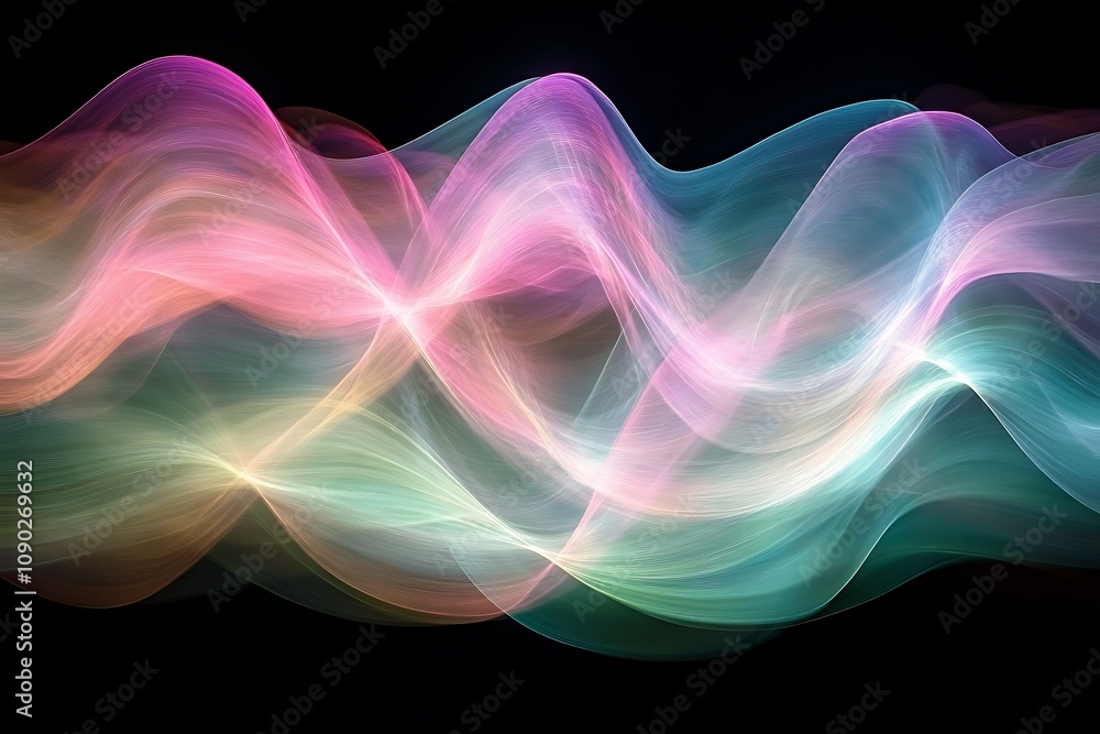 Obraz premium Colorful abstract wave pattern on black background.