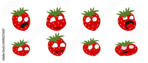 Strawberry. Emotions. Stickers. Memes. Set of vector illustrations