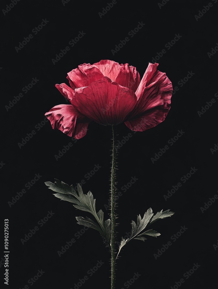 Fototapeta premium Single Red Flower on Black Background