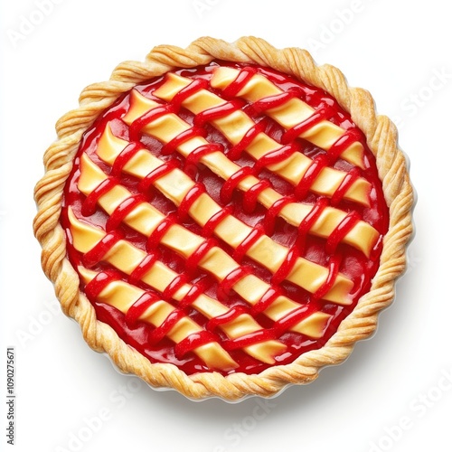 Sweet Confectionery Art: Twizzlers Lattice Pattern on Pie - Detailed Candy Craftwork with Photorealistic Finish on White Background photo