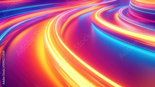 A vibrant, swirling abstract design featuring neon colors and smooth curves.