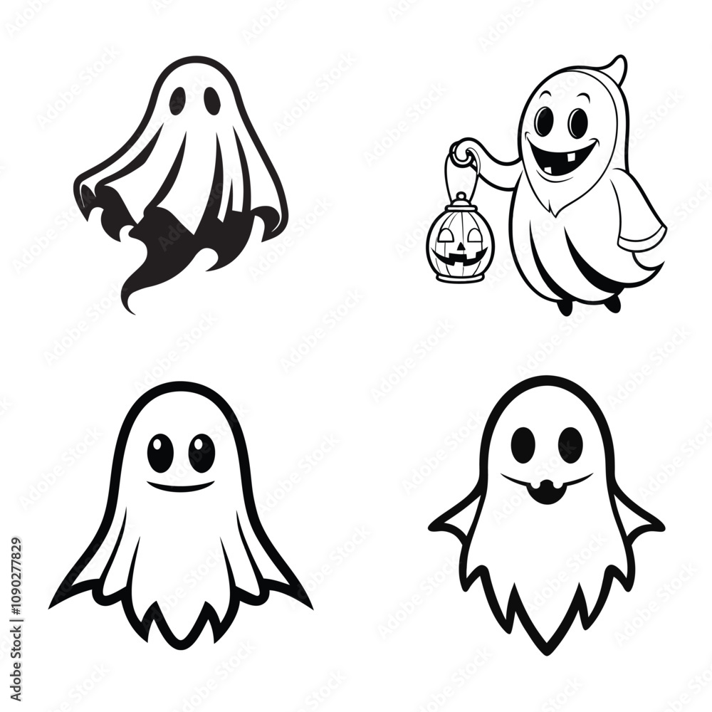 Obraz premium collection of Halloween Ghost Vector illustration