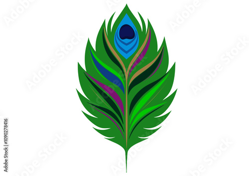Abstract Peacock feather, krishna feather, peacock bird colorful feather art, krishna mor pankh, mor pankha, peacock bird feather illustration, peacock feather logo, icon, element, peacock feather
