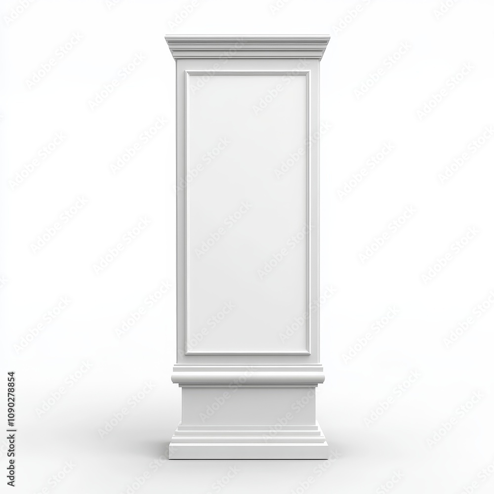 White blank vertical signboard in ornate frame on pedestal. White blank vertical signboard in ornate frame on pedestal.