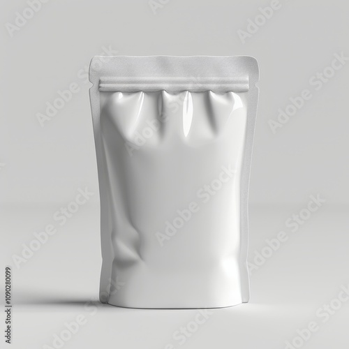 White stand up pouch bag mockup with zipper on grey background.