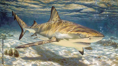 A Sand Tiger Shark Swims In Ocean Waters photo