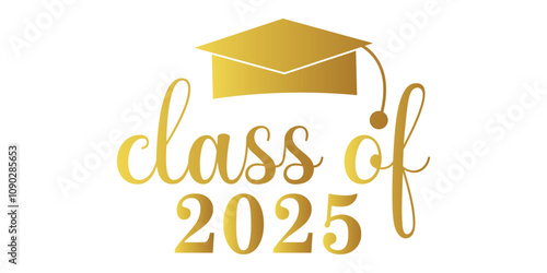 Class of 2025 Graduate cap logo icon text vector in white background.