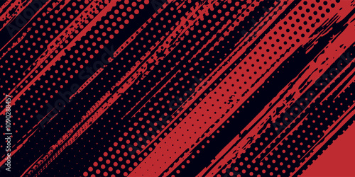 Red halftone dots blue color pattern gradient grunge texture background. Dot pop art comic sport style vector