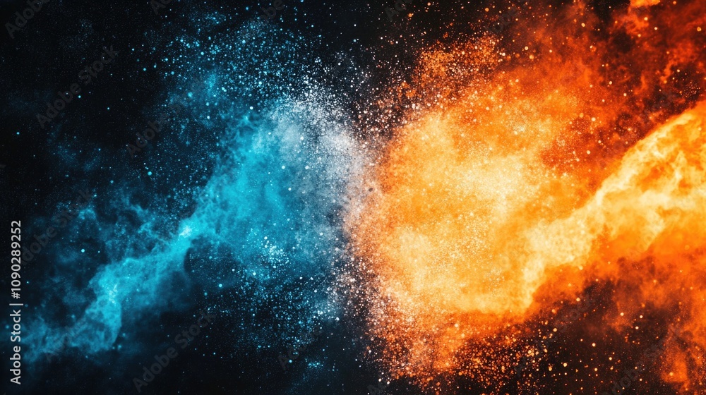 Fototapeta premium Orange and blue dust particles