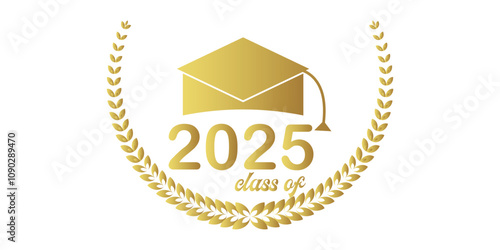 Class of 2025 Graduate cap logo icon text vector in white background.