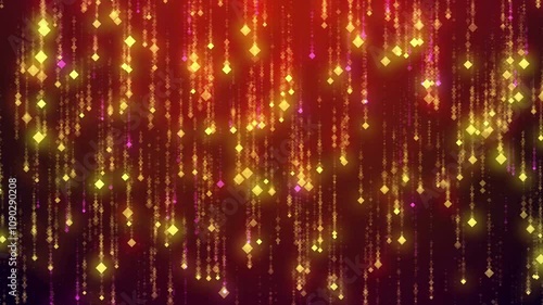 Falling glowing gold streak cascading rain line particles , 4K ,3d abstract animation of particle background.