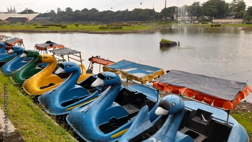 Картината върху платно photo of the duck boat ride in the morning at tmii (taman mini indonesia indah)