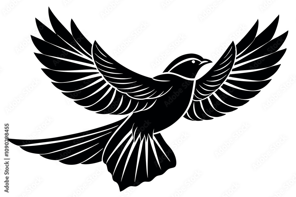 Fototapeta premium Black Silhouette of a Flying Bird - Dynamic Vector Design