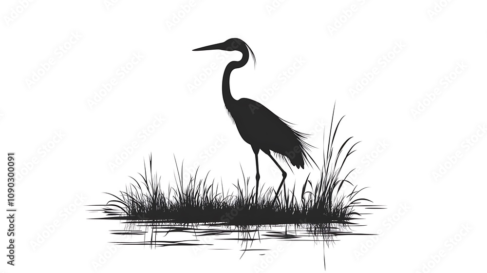 Fototapeta premium Silhouette of a Heron in a Marsh