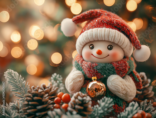 snowman decoration with christmas tree