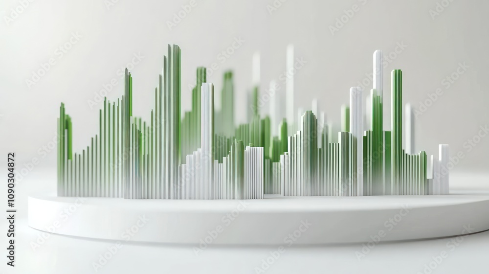 Abstract representation of data visualizations using green and white vertical bars. Abstract representation of data visualizations using green and white vertical bars.