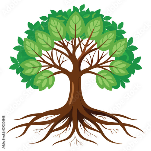 Detailed Tree with Roots Vector Illustration in High Quality Line Art Design