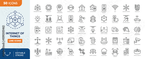 Internet of Things editable icon set. Editable stroke. Vector illustration	