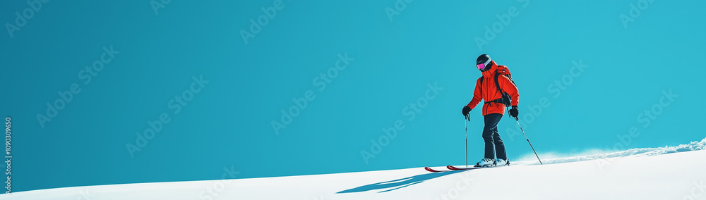 Fototapeta premium Skiing and snowboarding, a man in a suit with a place for text, created on the basis of Generative AI technology.