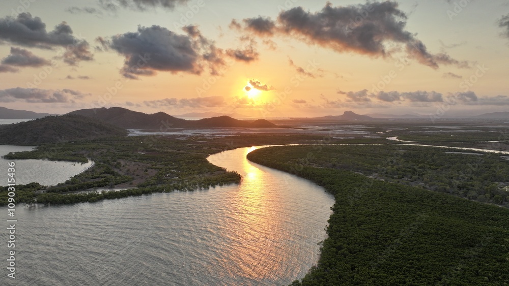 Fototapeta premium Aerial photo of Bohle River Townsville Queensland Australia