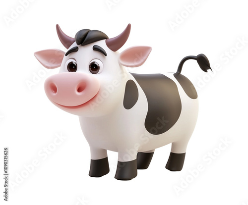 Black and white dairy cow isolated on a white background, PNG transparent