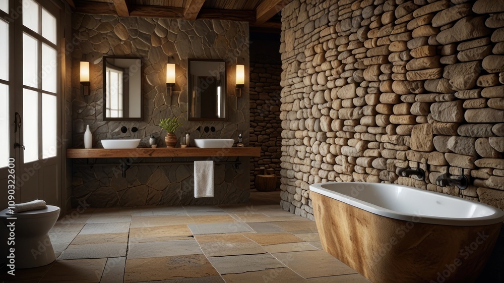 Fototapeta premium Rustic Stone Bathroom Design