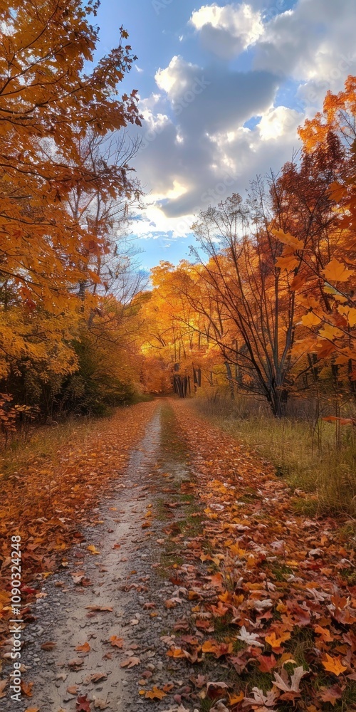 Fototapeta premium Autumnal Pathway Through Golden Trees