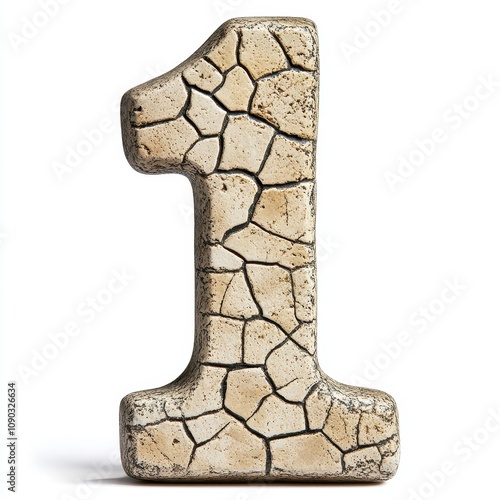 A textured number one with a cracked surface, resembling dry earth or clay.