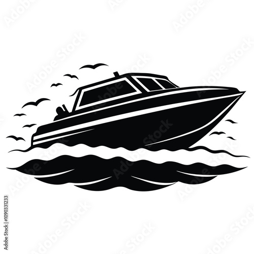 a speed boat on sea silhouette vector.eps