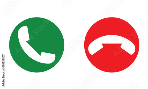 pick up and hang up call button vector icon, phone call vector icon, call accept and decline, green and red call icon, vector illustration on transparent background