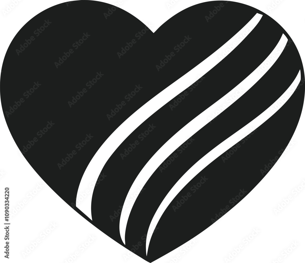 Stylized Heart Vector Illustration with Curved Stripes in Black Silhouette Stylized Heart Vector Illustration with Curved Stripes in Black Silhouette
