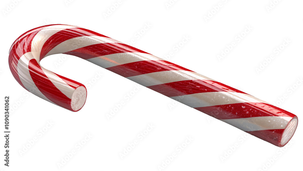 Obraz premium Festive Candy Cane, Glossy Red and White Striped Christmas Treat with Peppermint Flavor on a transparent background V2