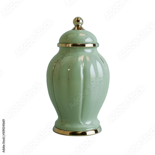 Elegant light green ceramic vase home decoration on transparent background