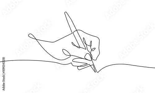 Continuous One Line Drawing of Hand Writing. Vector One Line Illustration Concept for Business and Education Design. Writing Process Minimalist Black Sketch Isolated on White Background.