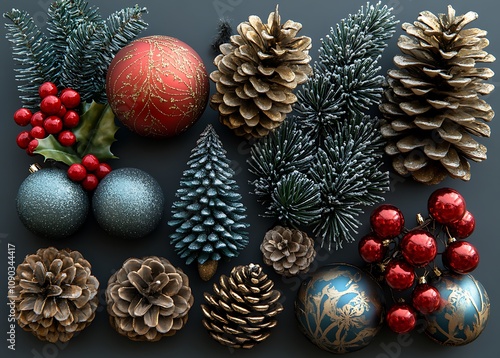 Group of Pine Cones and Ornaments
 photo