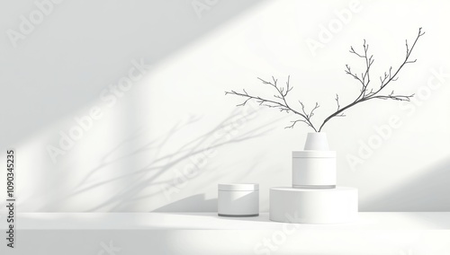 Wallpaper Mural Elegant White Product Display with Branches Torontodigital.ca