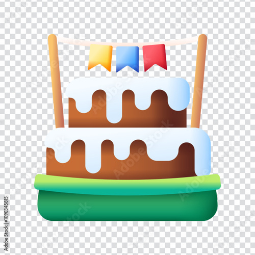 Charming vector illustration of a layered cake with frosting and decorative toppings in a clean, flat style. This cake icon is perfect for birthday invitations, bakery branding, dessert menus, celebra