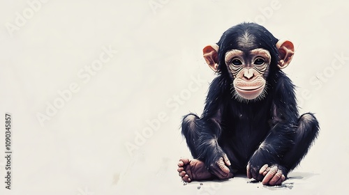 Adorable Baby Chimpanzee Sitting on a Light Background AI Generated photo