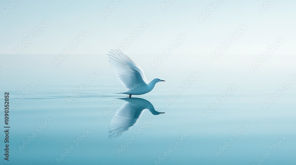 Fototapeta premium Surreal Bird on Calm Water in Dreamlike Scene