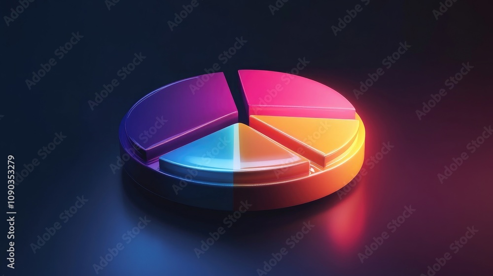Obraz premium Colorful 3D Pie Chart with Glowing Segments