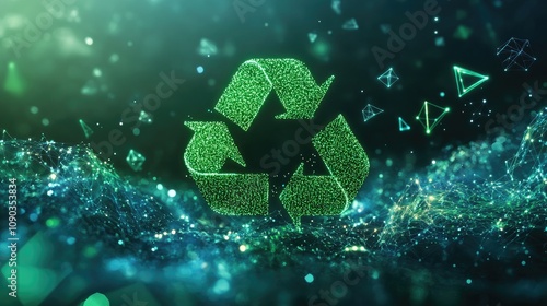 Glowing Green Recycling Concept with Abstract Background photo