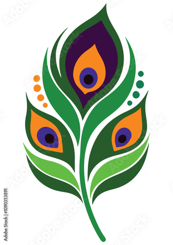 Abstract Peacock feather, krishna feather, peacock bird colorful feather art, krishna mor pankh, mor pankha, peacock bird feather illustration, peacock feather logo, icon, element, peacock feather
