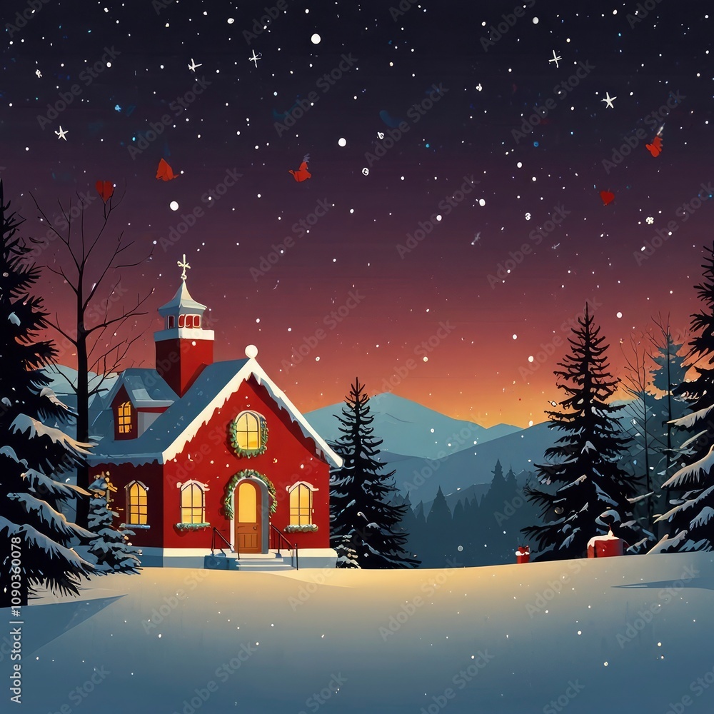 Fototapeta premium Christmas in the night house decoration