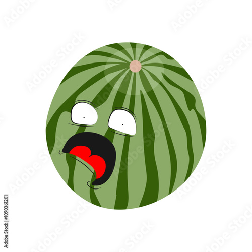 Watermelon. Emotions. Stickers. Memes. The round watermelon is afraid