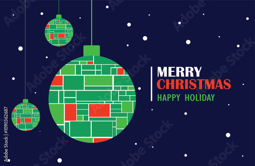 Christmas card in Bauhaus style, christmas ball green, happy holiday
