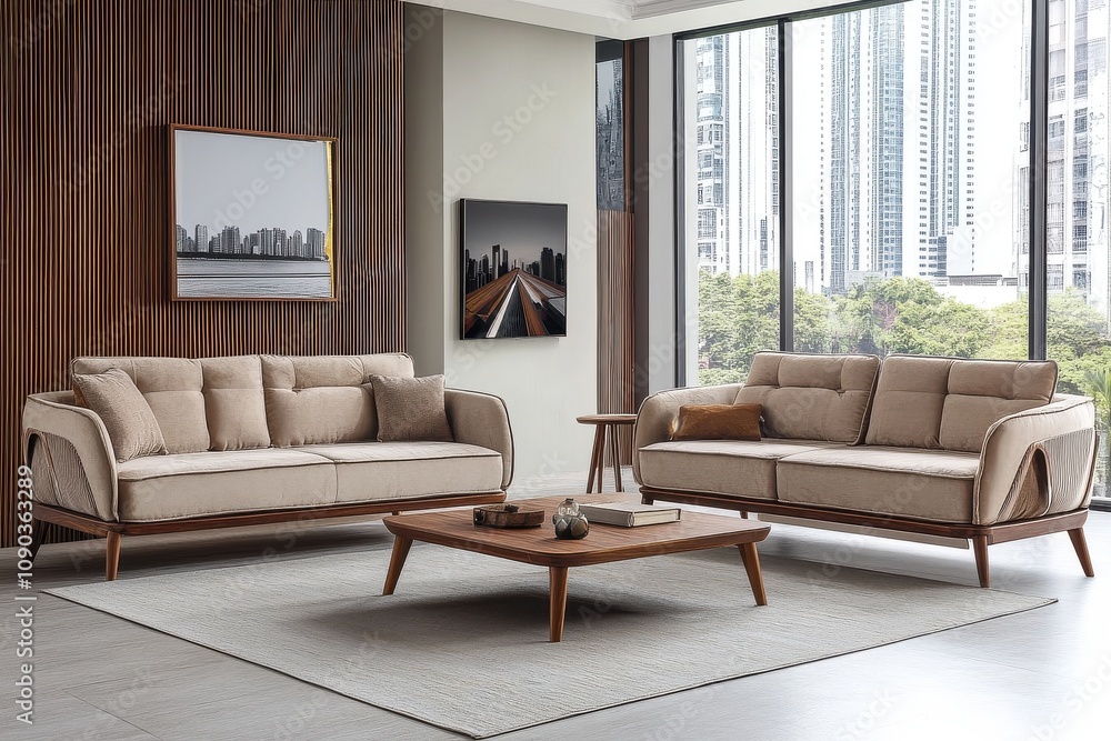 Fototapeta premium modern living room with sofa and flowery wall frame