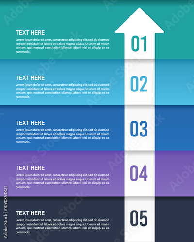 Infographic Poster Arrow 5 Steps to Success. Business Planning, Marketing, Banner, Strategy and Presentation. Vector Illustration.