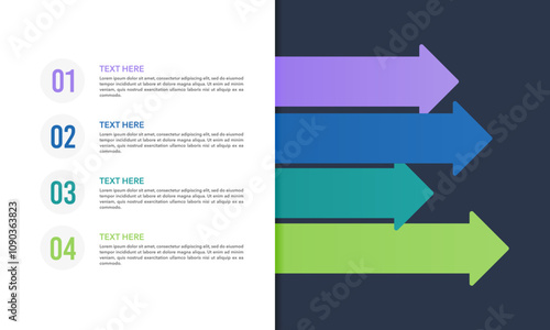 Business Presentation Arrow Infographic Template with 4 Steps to Success. Report, Information, Marketing and Strategy. Vector illustration.